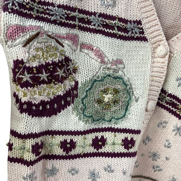 Not So Ugly Christmas Sweater Knitted Pastel Cardigan Santa Sleigh Horse Angel - Picture 9 of 13